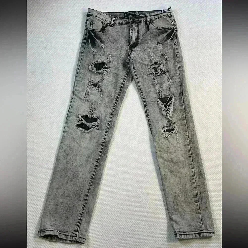 Blue Cult M Distressed Rugged Black/Gray Stretch Denim Jeans Size 18